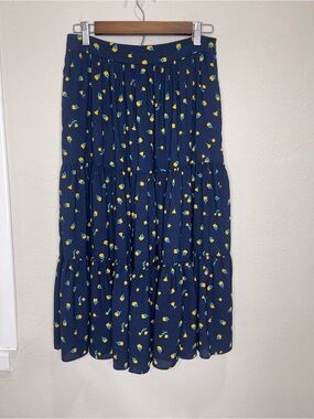 Kate Spade Navy Floral Tiered Midi/Maxi Skirt